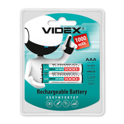 Аккумулятор Videx AAA/HR03 1000mAh 2шт (мизинчик) (2/20/200) (LSD, низк. самозаряд)